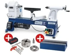 DRECHSELMEISTER - MIDI 2 PLUS - Mini Tour à Bois D'établi 400 Mm Avec Convertisseur + Mandrin Nova G3 Et Rallonge De Banc 280 Mm