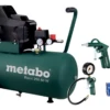 METABO - Basic 250-50 W Set Compresseur Pneumatique 1500W - 8 Bar - 50L - 95L / Min (avec Set D'outils à Air Comprimé LPZ 4)