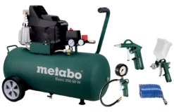 METABO - Basic 250-50 W Set Compresseur Pneumatique 1500W - 8 Bar - 50L - 95L / Min (avec Set D'outils à Air Comprimé LPZ 4)